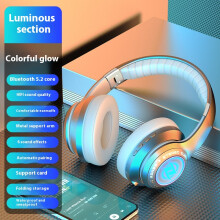 (Silver) 2025 new luminous head-mounted wireless Bluetooth headset heavy bass listening to music e-sports games