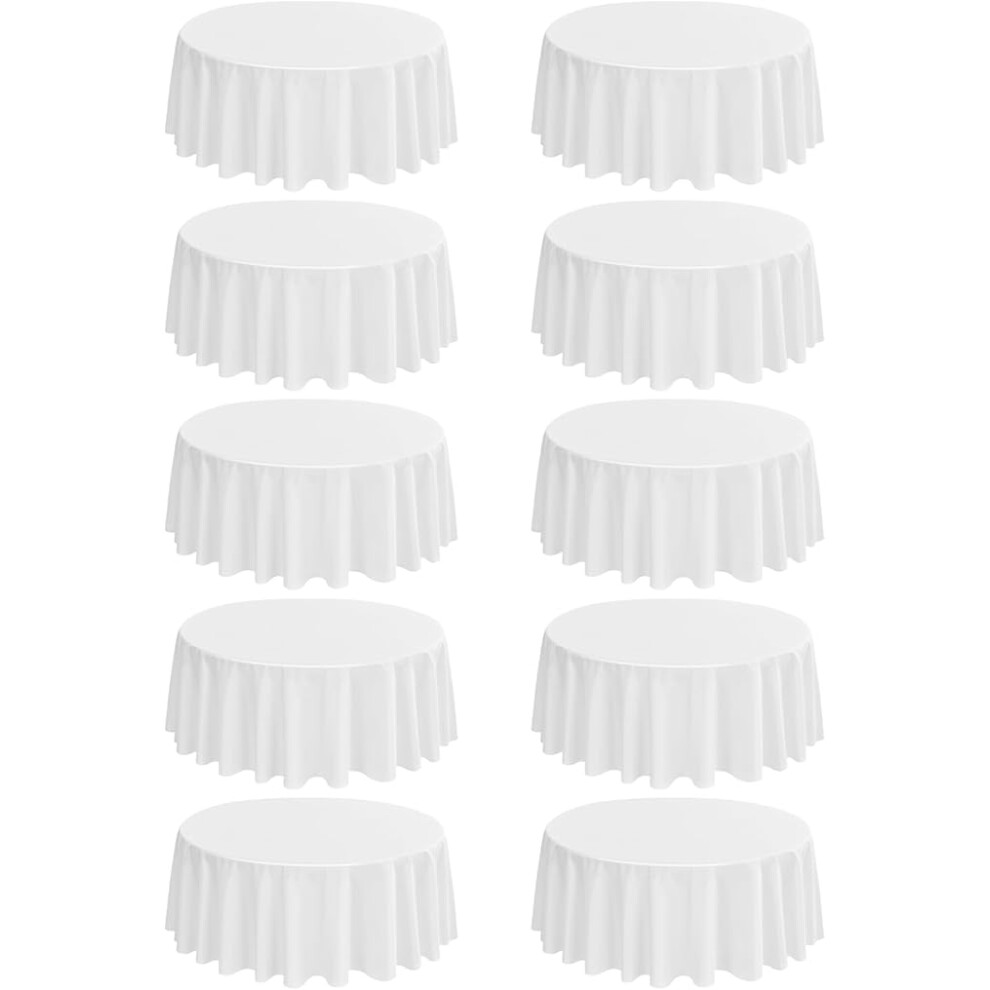 10pk 90" White Round Tablecloths, Washable Polyester, for Events.
