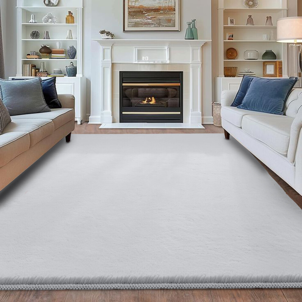 (200 x 290 cm (6ft 6in x 9ft 5in)- Extra Large Rugs Bedroom Living Room Indoor Outdoor Rug, Silver) Modern Living Room Rugs Fluffy Shaggy Bedroom Carpet Runner Indoor Outdoor Rug Floor Mats