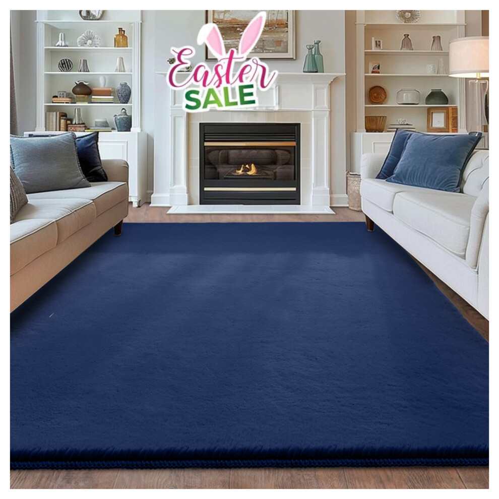 (200 x 290 cm, Navy Blue) Soft Shaggy Rugs Bedroom Livingroom Floor Carpet