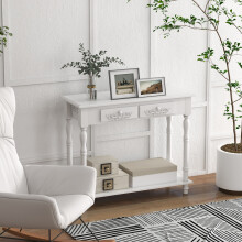 HOMCOM Wooden Console Table with Storage Shelf Two Drawers for Entryway White