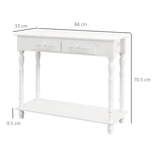 Homcom HOMCOM Wooden Console Table with Storage Shelf Two Drawers for Entryway White 2