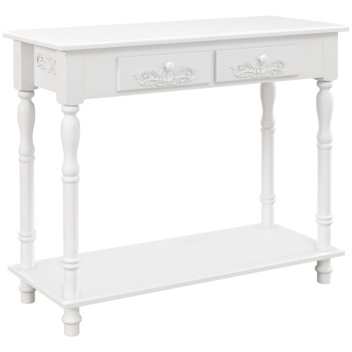 Homcom HOMCOM Wooden Console Table with Storage Shelf Two Drawers for Entryway White 1