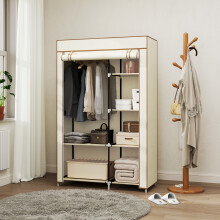 HOMCOM Fabric Wardrobe w/ Shelves Hanging Rail Foldable Closets Cream