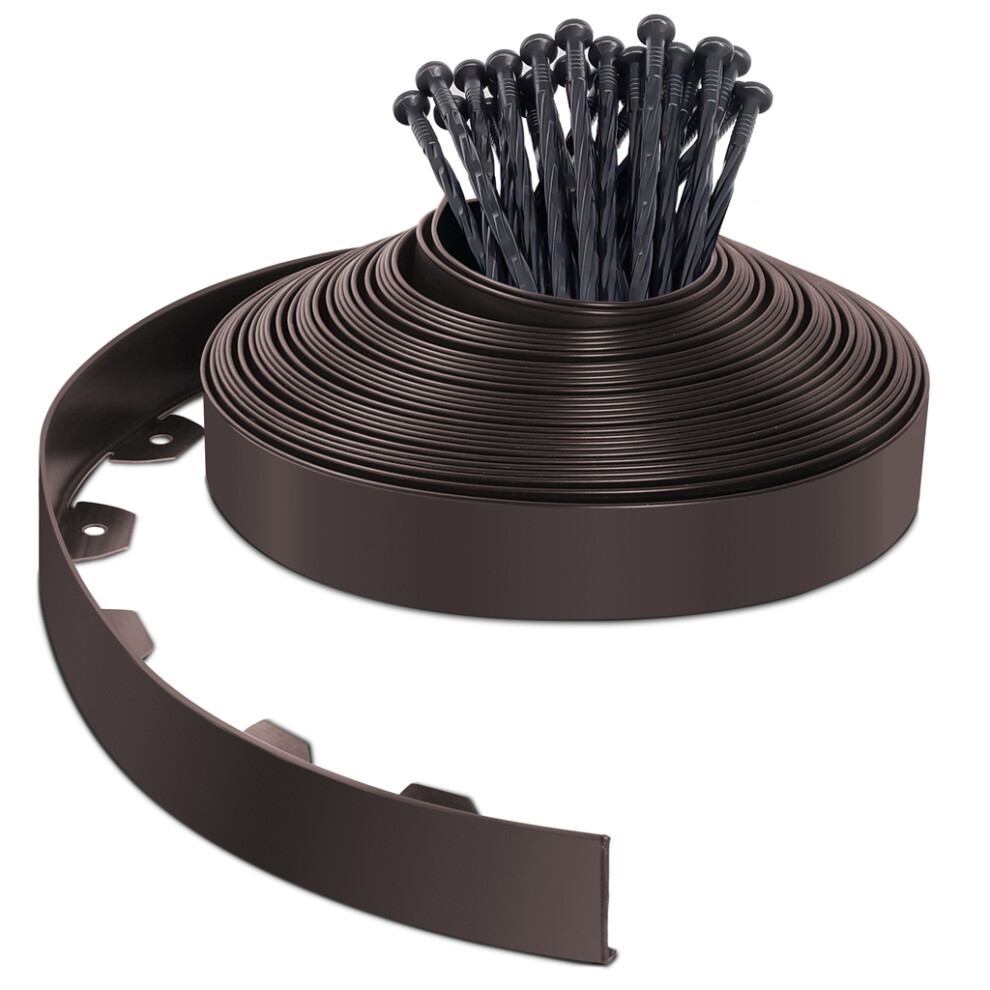 (Brown, 20M With 40 Pegs) Vounot Flexible Lawn Garden Edging Border, 6973424415474