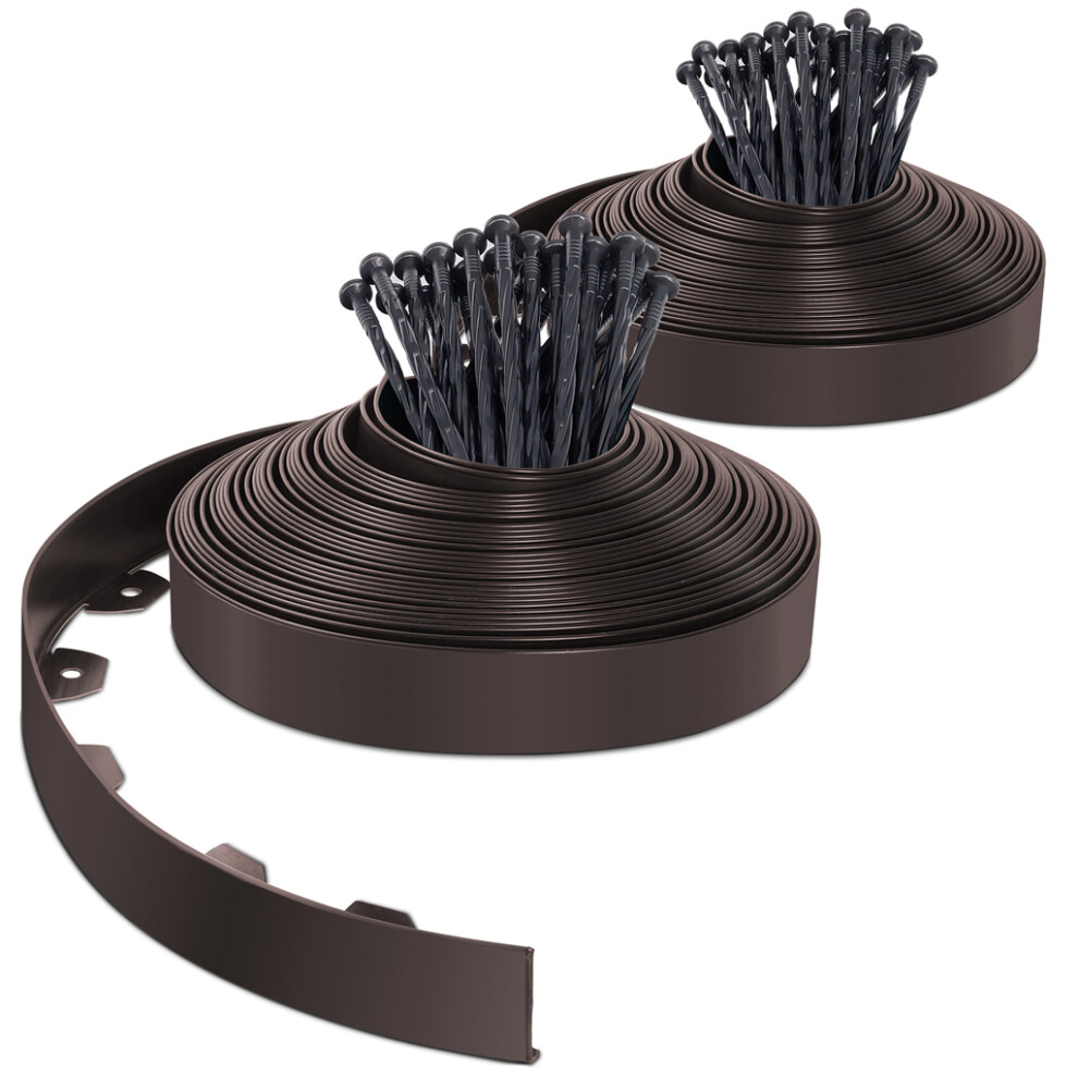 (Brown, 40M With 80 Pegs) Vounot Flexible Lawn Garden Edging Border, 6973424415511