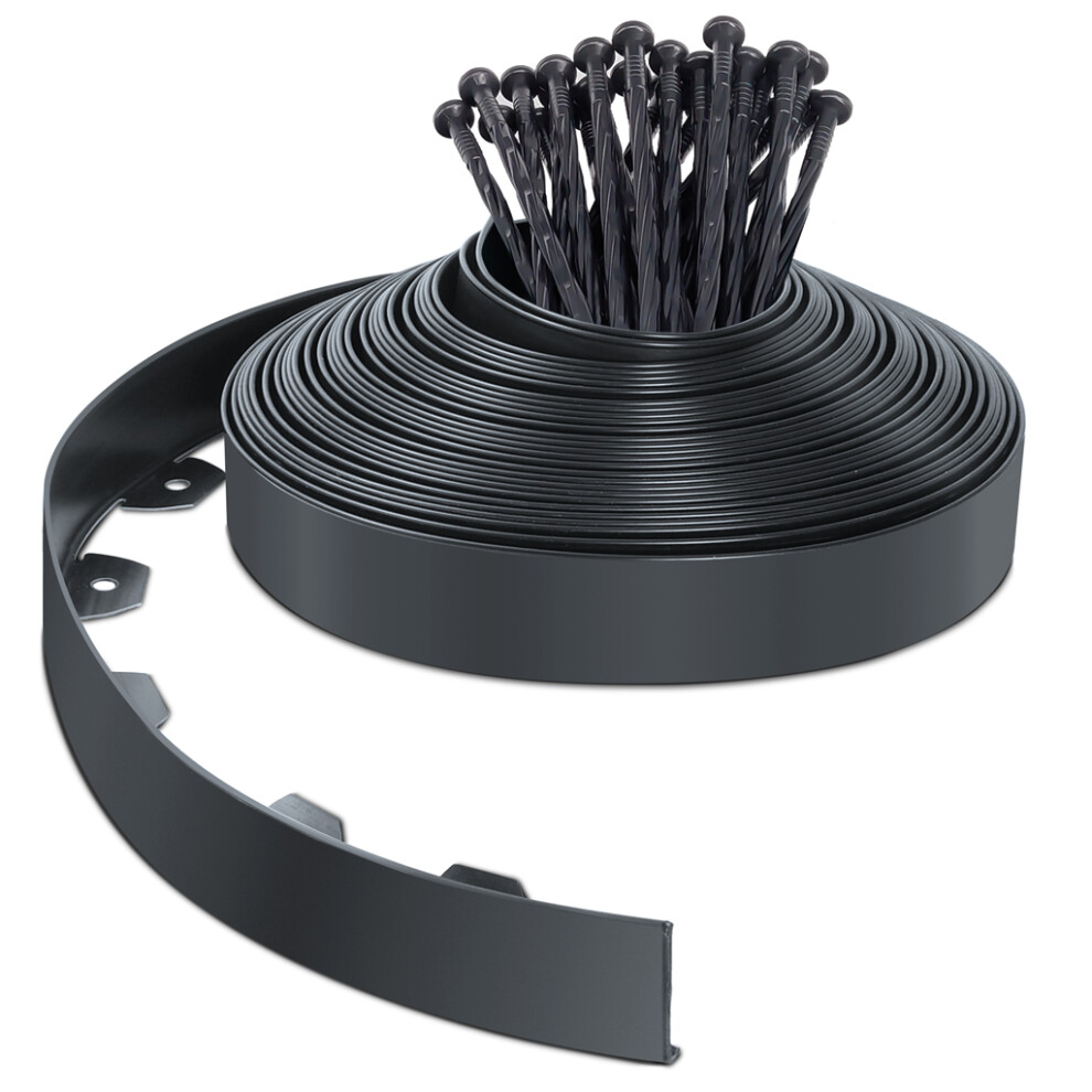 (Anthracite, 20m with 40 pegs) VOUNOT Flexible Lawn Garden Edging Border,