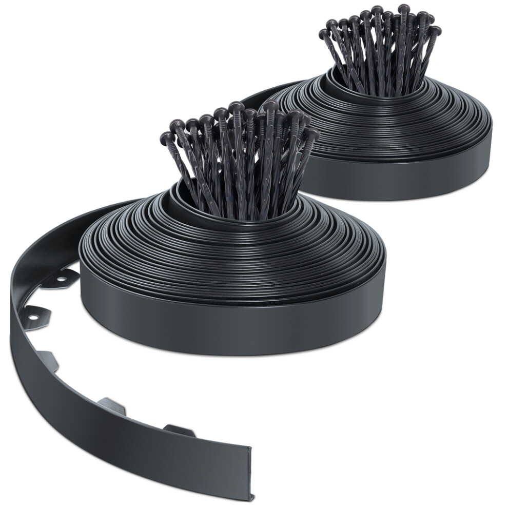 (Anthracite, 40M With 80 Pegs) Vounot Flexible Lawn Garden Edging Border, 6973424415498