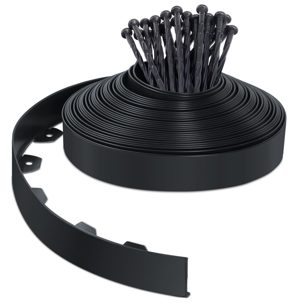 ‎Vounot (, 20M With 40 Pegs) Vounot Flexible Lawn Garden Edging Border, Black