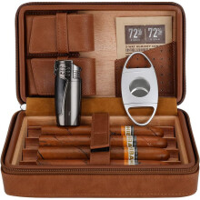 Cigar Box, Cedar Wood Travel Portable Leather Cigar Humidifier With Cigar Lighter And Cutter, Black Crocodile Pattern