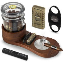 Cigar Humidifier And Cigar Ashtray Suit, Wooden Ashtray With Cigar Can Tray, Cigar Knife Holder, Drawer