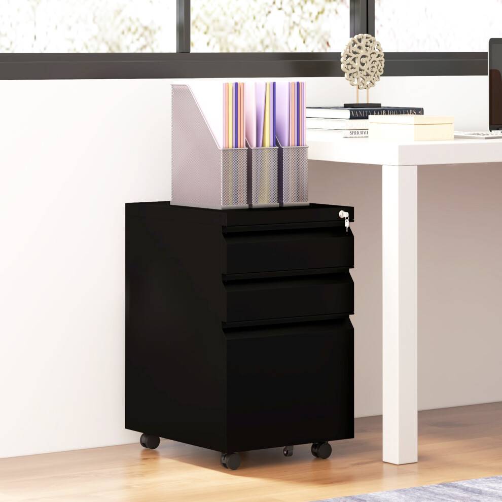 Vinsetto Filing Cabinet with Lock and Hanging Bar for Letter A4 Legal, Black