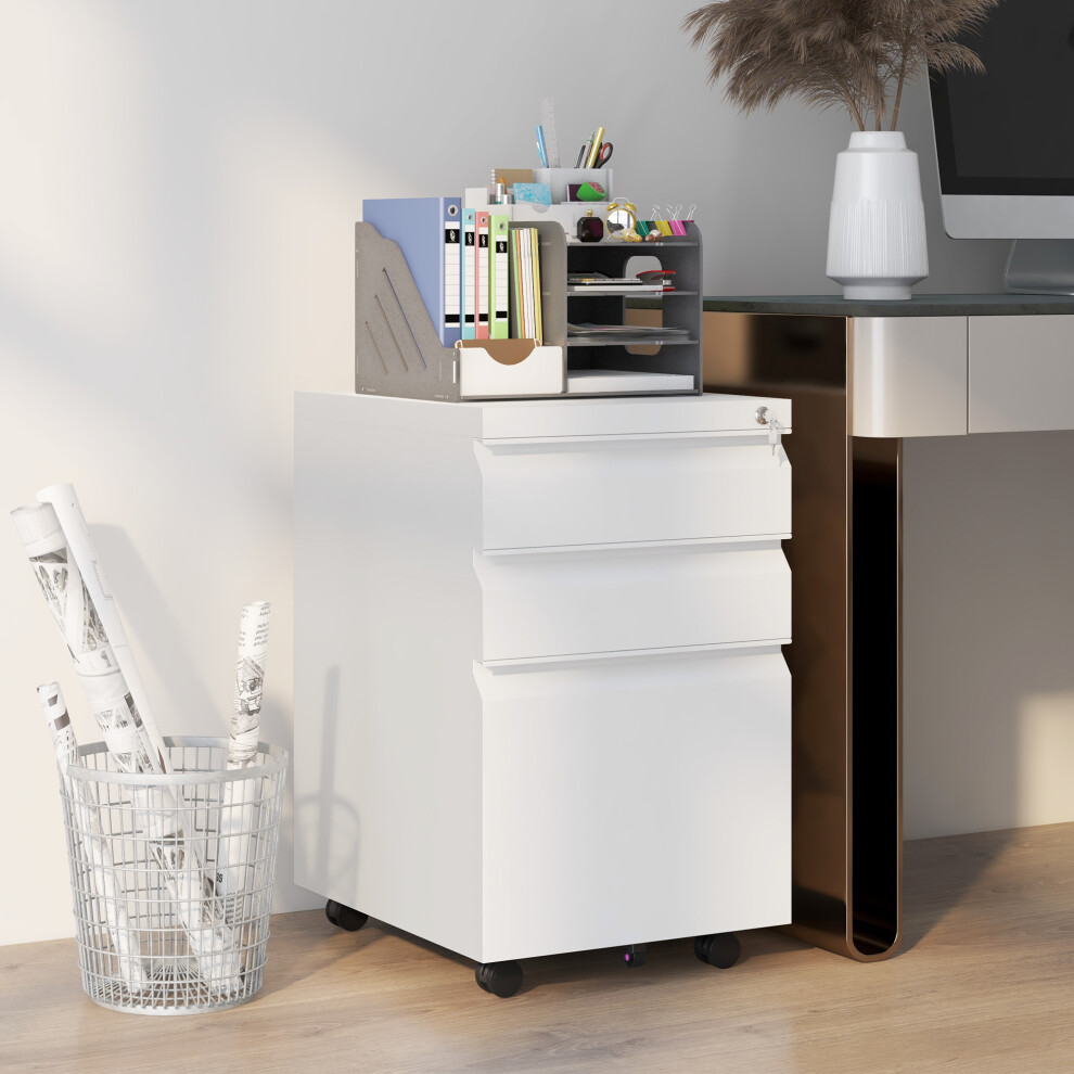 Vinsetto Filing Cabinet with Lock and Hanging Bar for Letter A4 Legal, White