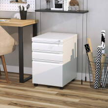 Vinsetto 3 Drawer File Cabinet, Lockable Metal Filling Cabinet, White