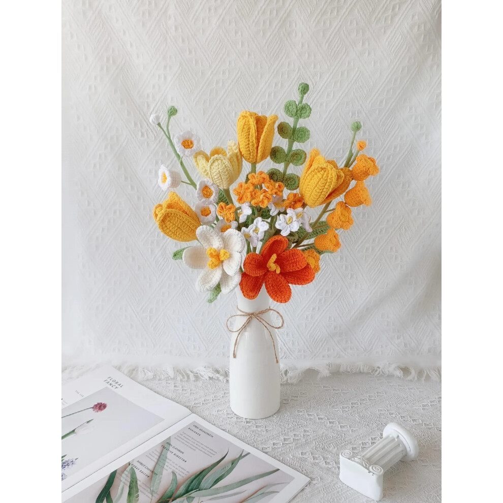(Orange Large) Crochet flowers bouquet, Tulip, Pink, white, purple, blue, everlasting, Graduation, Birthday, Friend, Sister, Girlfriend Gift, love, Easter