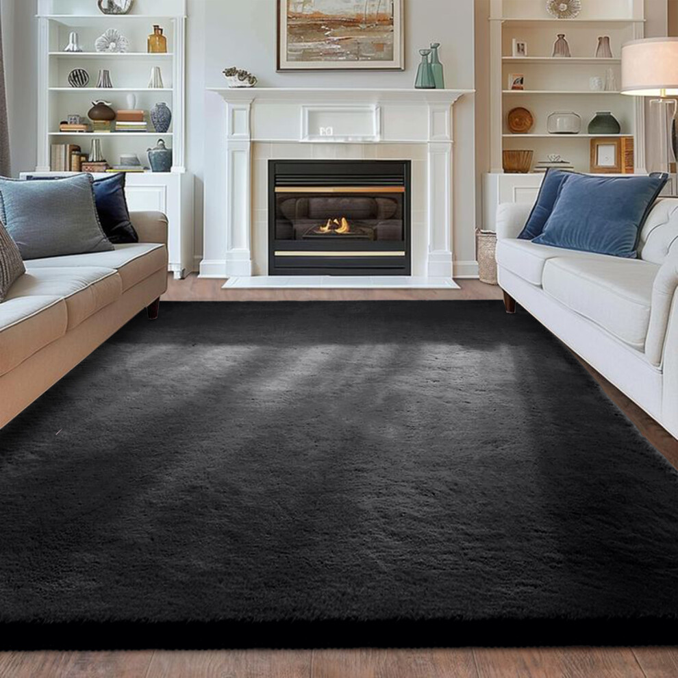 (200 x 290 cm (6ft 6in x 9ft 5in)- Extra Large Rugs Bedroom Living Room Indoor Outdoor Rug, Black) Modern Living Room Rugs Fluffy Shaggy Bedroom Carpet Runner Indoor Outdoor Rug Floor Mats