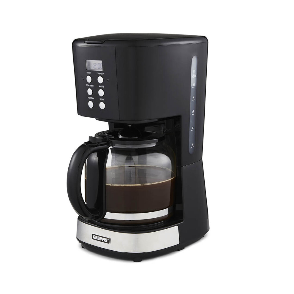 Geepas 1.5L Filter Coffee Machine 900W With Programmable Timer, Auto Shut-Off, Strength, 24H Delay Brew, Glass Carafe – Gcm41504uk Clear