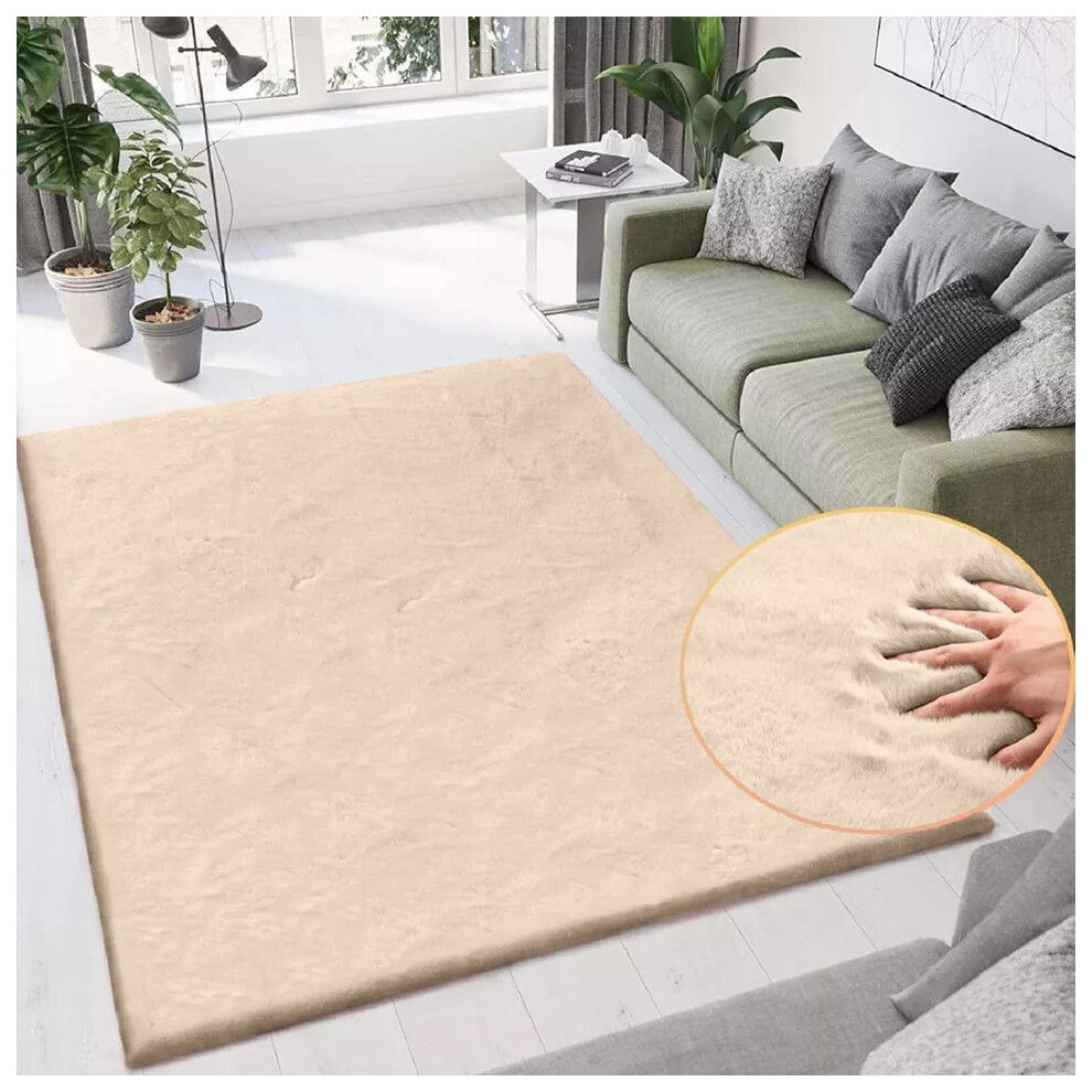 (160 x 230 cm (5ft 3in x 7ft 6in)- Large Rugs For Bedroom Living Room Floor Area Indoor Outdoor Carpe, Cream) Modern Living Room Rugs Fluffy Shaggy Bedroom Carpet Runner Indoor Outdoor Rug Floor Mats