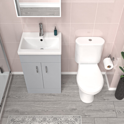 NES Home Nes Home Matte Grey 500 mm Flat Pack Basin Vanity Unit & Toilet 2