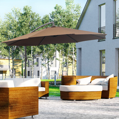 Outsunny Outsunny 3(m) Garden Banana Parasol Cantilever Umbrella w/Crank& Base, Brown