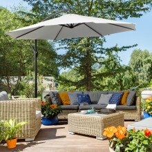 Outsunny 3(m) Garden Banana Parasol Cantilever Umbrella w/Crank& Base, Cream White