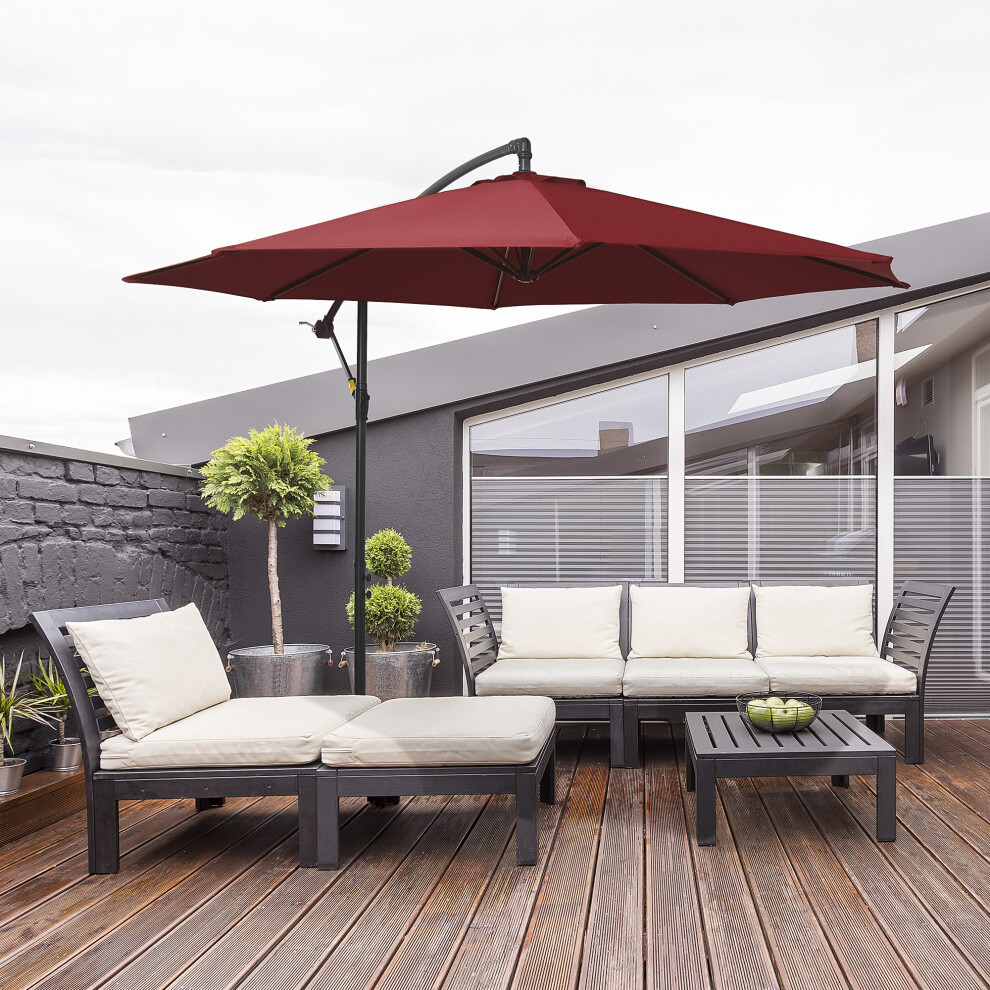 Outsunny 3(m) Garden Banana Parasol Cantilever Umbrella w/Crank& Base, Wine Red