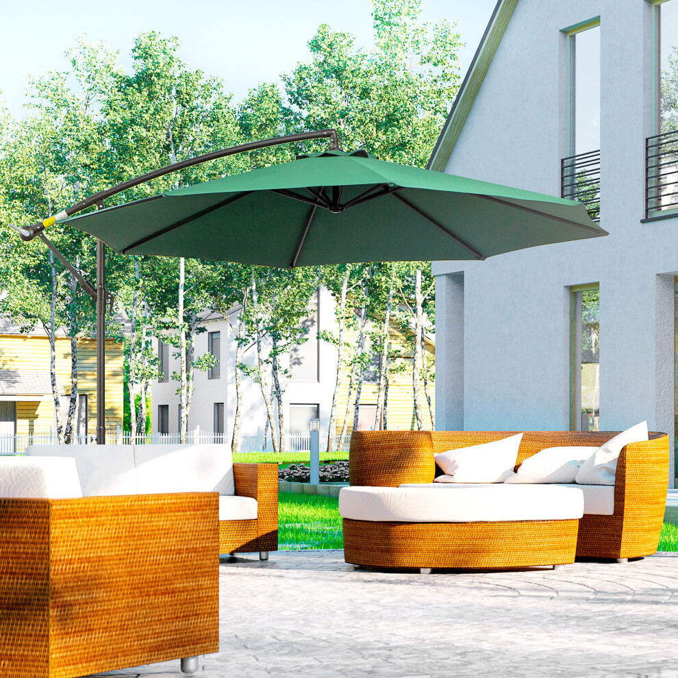 Outsunny 3(m) Garden Banana Parasol Cantilever Umbrella, Dark Green