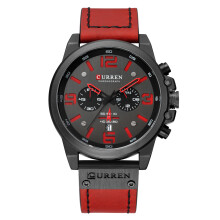 (Black shell red) CURREN 8314 Men's Sport Quartz Watch, Leather Strap
