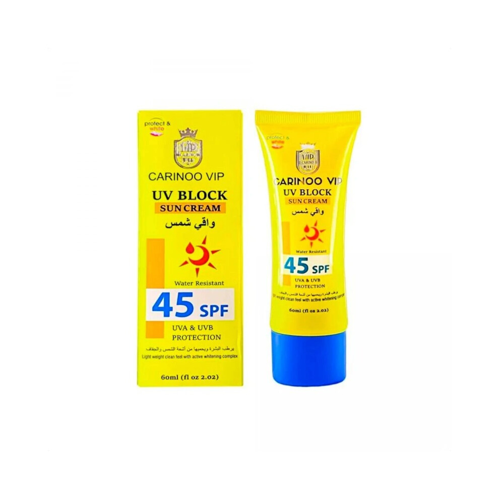 Cream Carino Vip Uv Block Sun Spf45 60Ml | Medium Protection Sunscreen, Broad Spectrum Uva/Uvb Defense, Water-Resistant, Non-Greasy, Sun Protection