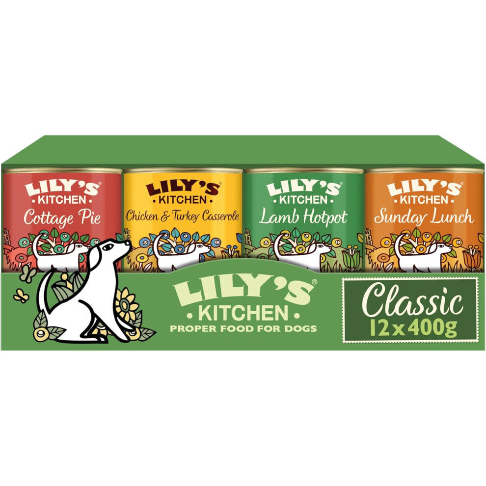 Lily's Kitchen Natural Adult Wet Dog Food Tins Classic Dinners Variety Pack 12 x 400g