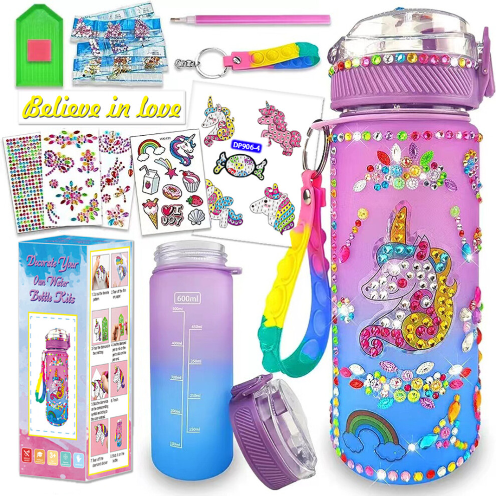 (Purple Unicorn) Decorate Your Own Water Bottle Kits for Girls Mermaid Painting Crafts Fun Arts and Crafts Gifts Toys for Girls Birthday Christmas