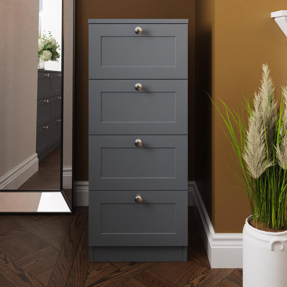FWStyle Dark Grey 4 Drawer Tall Chest Of Drawers Panelled Design
