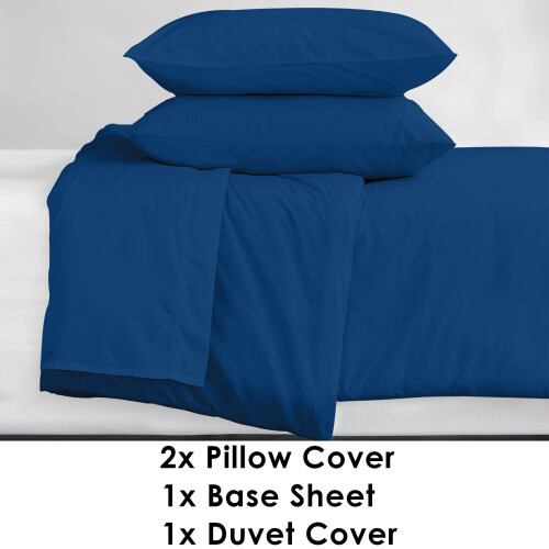 True Face (Royal Blue - Double) Duvet CoverSet 3Pc Bedding BaseSheet Single Double