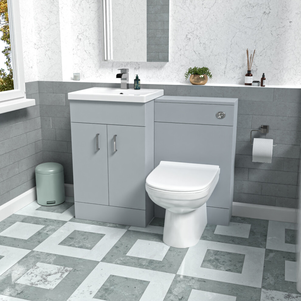 Nes Home Matte Grey 1000mm Basin Vanity & WC Unit & Back to Wall Toilet  Flat Pack
