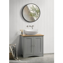 Bathroom Sink Cabinet Storage Furniture Grey & Oak Top