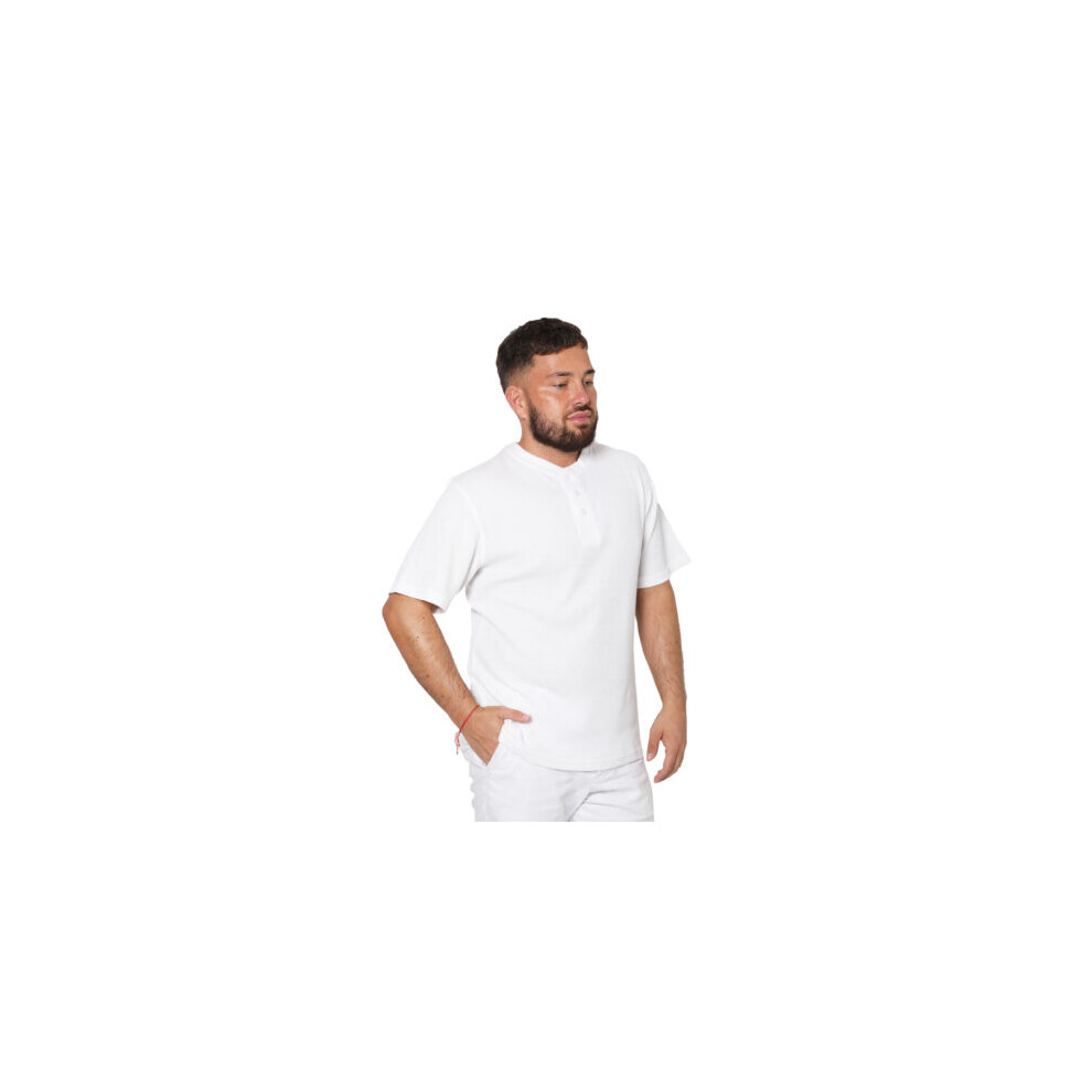 (White, Medium) Mens Short Sleeve Henley T-shirt Plain  2245