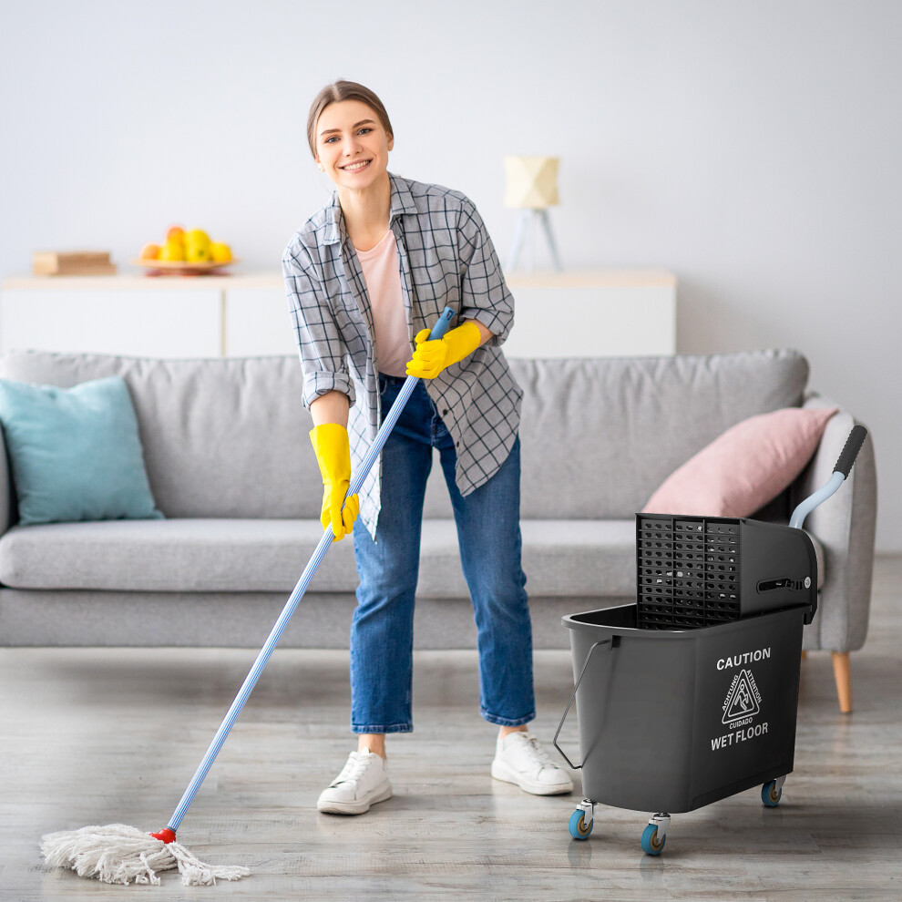 HOMCOM 20L Mop Bucket with Wringer Handle on Wheels for Floor Cleaning Black