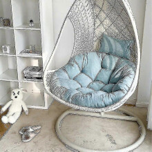 (Lake Blue, One size) Balcony Office Garden Rocking Chair Rattan Chairs Cushions Swing Hanging Basket Chair Cushion Egg Chair Hammock Cushion