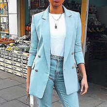 (XL, Blue) Women Formal Blazer Jacket Suit Coat Casual Outwear