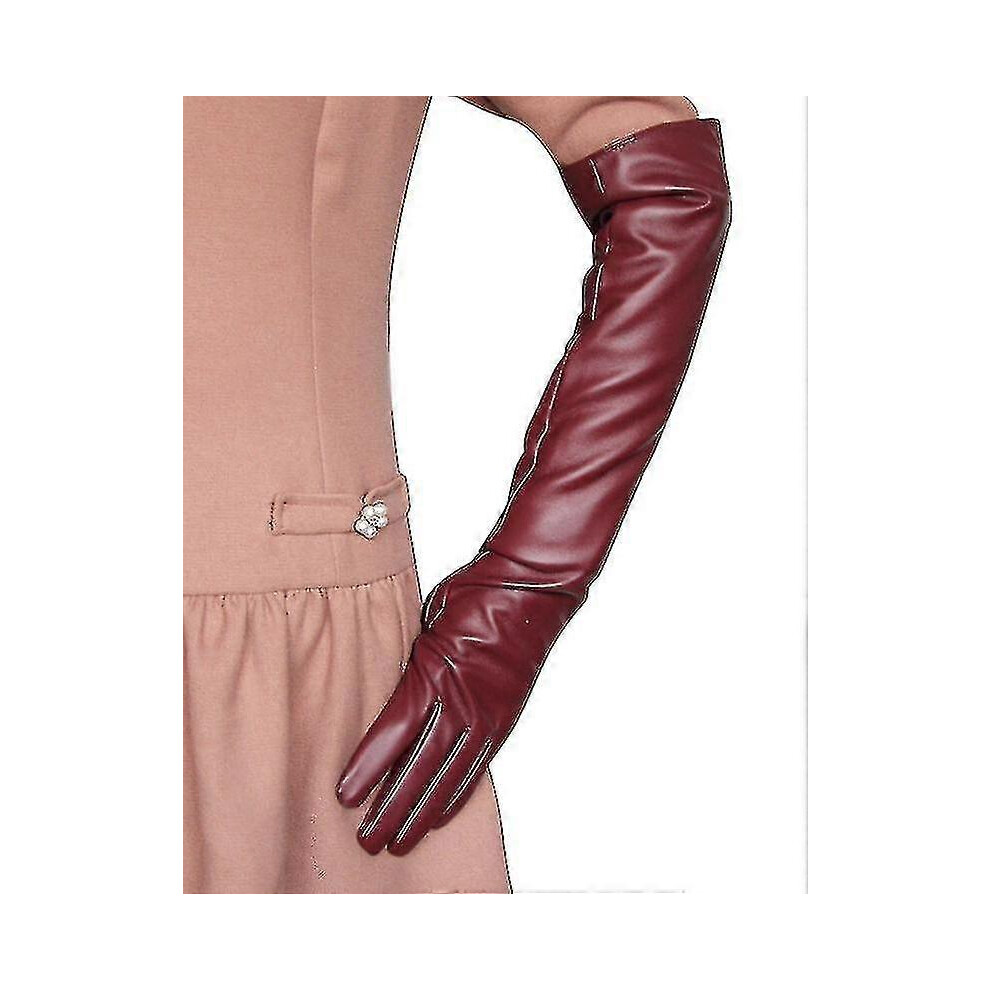 Photos - Other Hand Tools  Long Leather Gloves Female Simulation Gloves Silky Lining Long Over Elbow Elegant Mitten 50cm(M, Wine red)