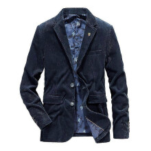 (M, Dark blue) Men's Vintage Casual Work Wear Corduroy Suit Blazer Jacket Sport Coat