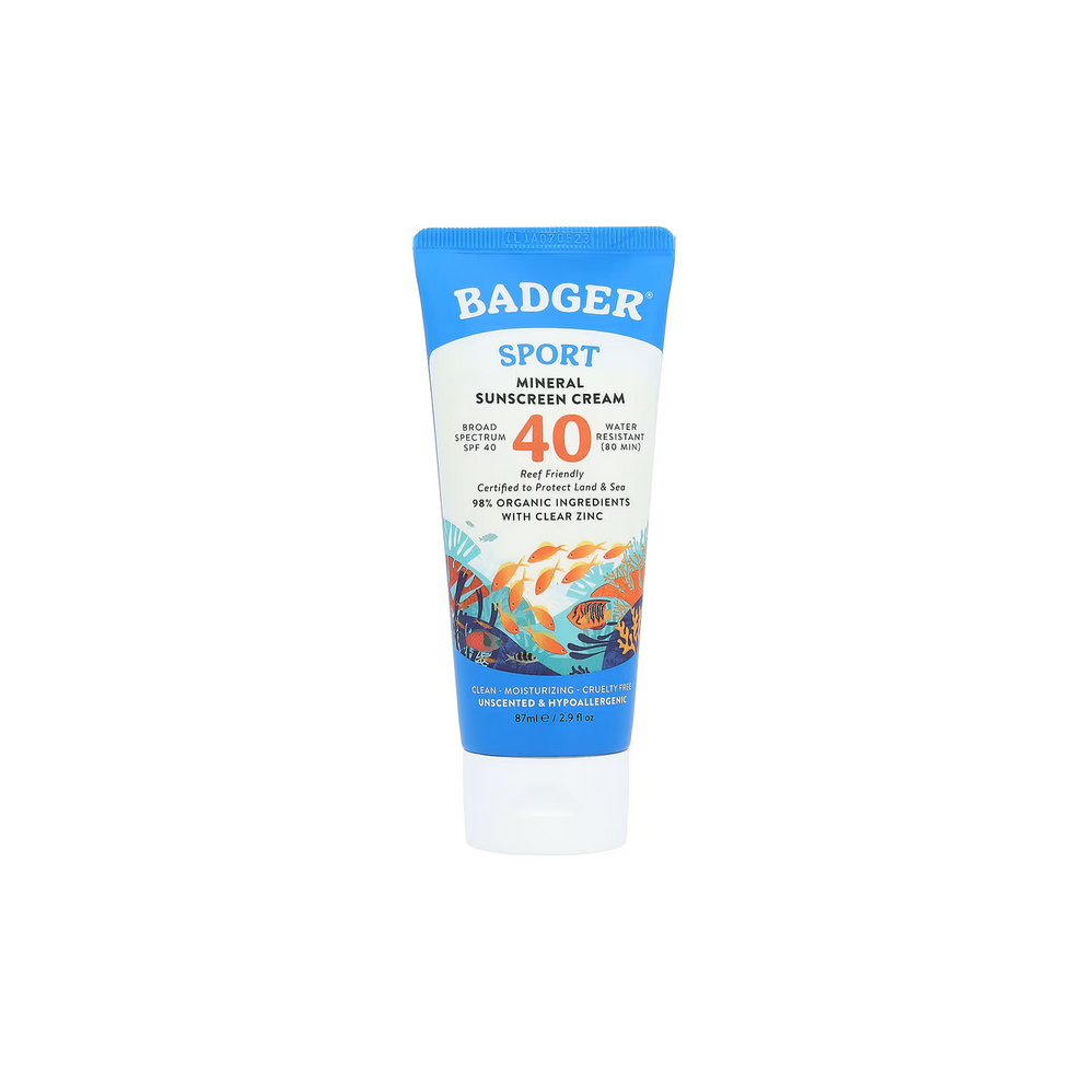 Badger Company, Clear Zinc Sunscreen Cream, SPF40, Unscented, 87ml