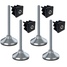 Rostfreier Fu M12x150 80mm mit Gummipuffer + Einsatz 40x40x1,5mm - 4er Set