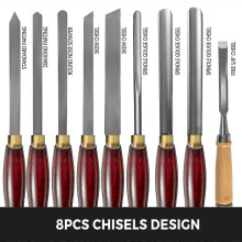 (As show, One size) 8pcs Wood Turning Tools Pro High Speed Steel Lathe Chisel Gouge Woodworking Set