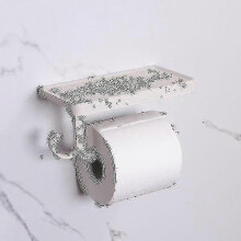 (As show, One size) Vintage Decor Style Toilet Paper Holder With Phone Shelf And Bathroom Hook White