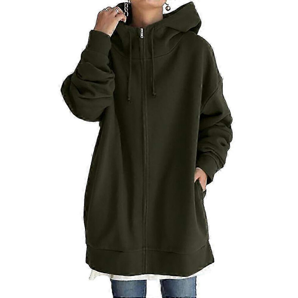 (M, ArmyGreen) Womens Ladies Long Hoodie Tunic Winter Warm Fleece Jackets Casual Oversize Sweatshirt Coat Zip Up Hoodies With Pockets-image-OPC-PG8RTFC-NEW