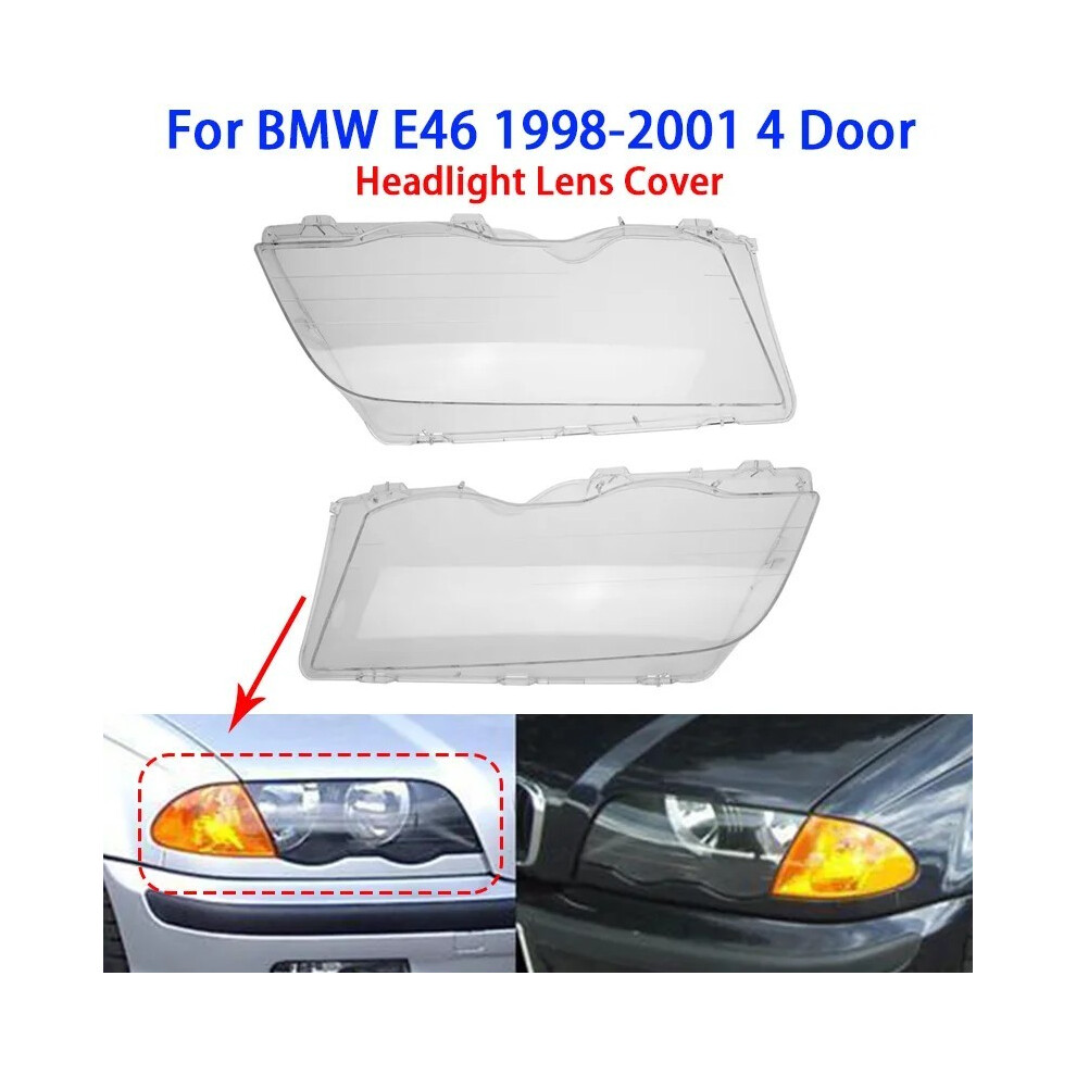 For Bmw E46 4Doors 1998-2001 Car Headlight Clear Lens Headlamp Clear Cover For Bmw E46 318I 320I 323I 325I 328I Auto Accessories 9190758838749