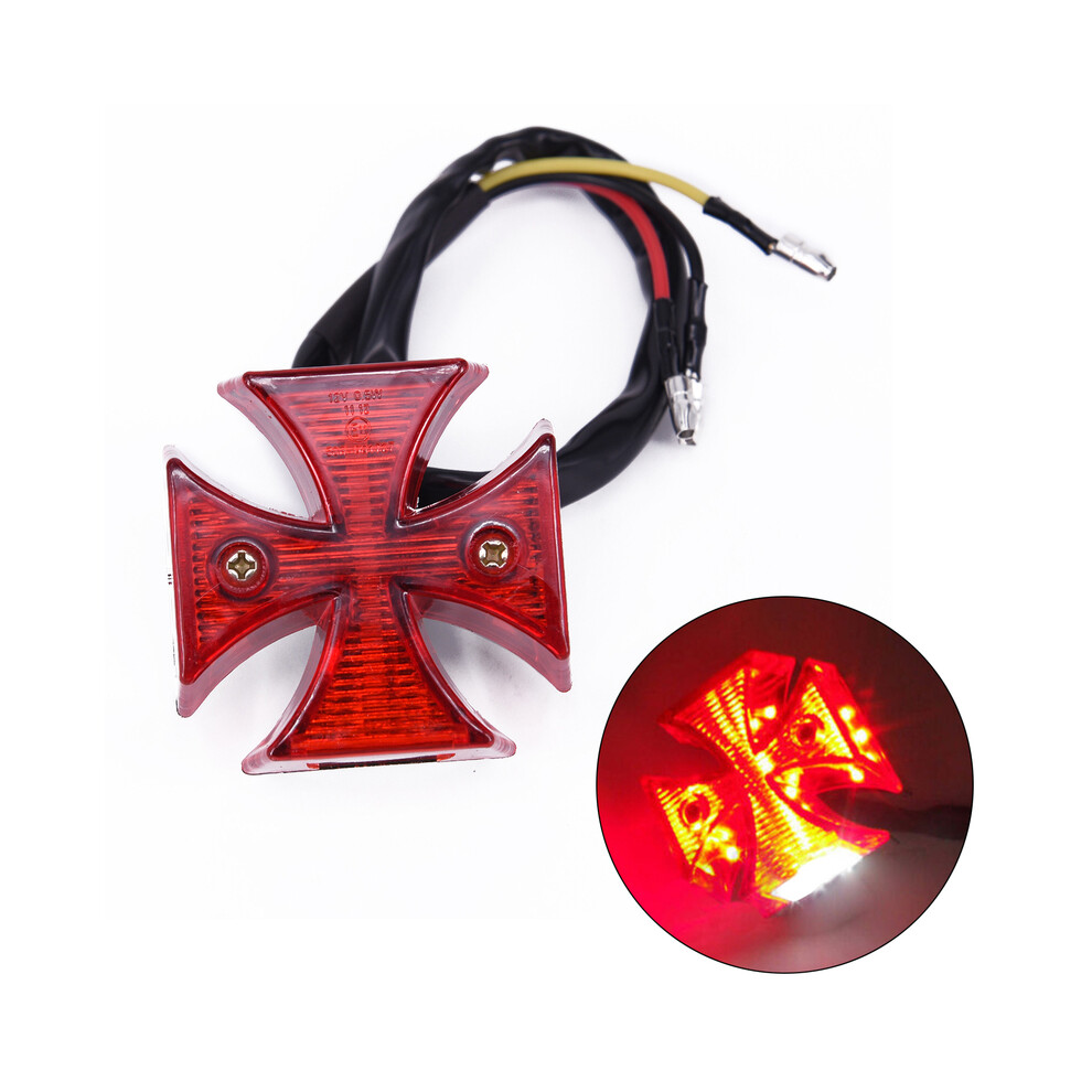 1X Motorcycle Choppers Dirt Bike Maltese Cross Led Rear License Plate Tail 50*50 Mm Car Accessories Red/Light 9190758834499