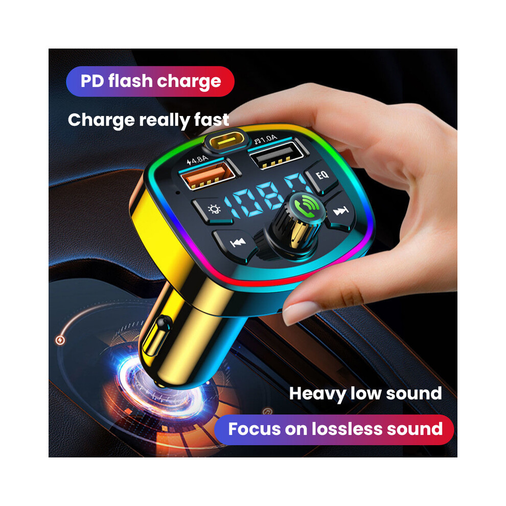 Car Bluetooth-Compatible 5.0 Fm Transmitter Wireless Handsfree Audio Receiver Mp3 Player Led 3.1A Dual Usb Fast Charger 9190758782875