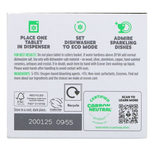 Ecover Ecover Zero % All In One Dishwasher Tablets Wrapper Free 24 Pack 1